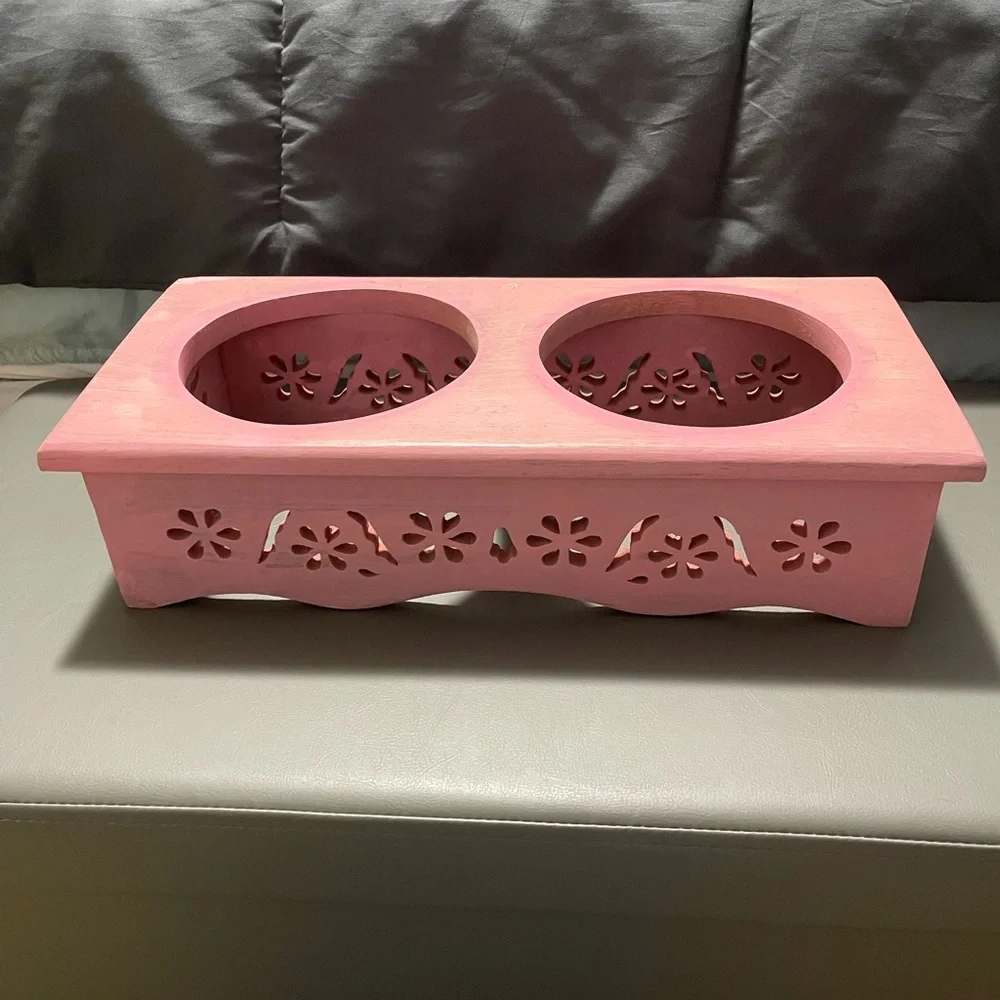 Pink Wooden Pet Bowl Stand